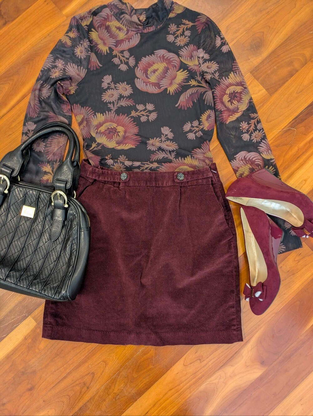Corduroy Mini Skirt in Burgundy